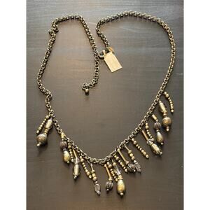 Chico's Julia Long Antiqued Gold Tone Rolo Chain Bead Fringe Necklace New